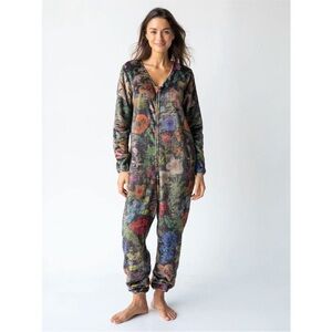 NATURAL LIFE Floral Print Hooded One-Piece Pajama Jumpsuit - READ